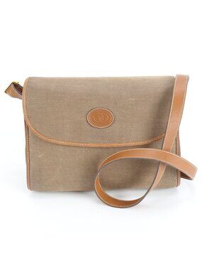 Gucci Vintage Leather Canvas Shoulder Bag Crossbody Brown
